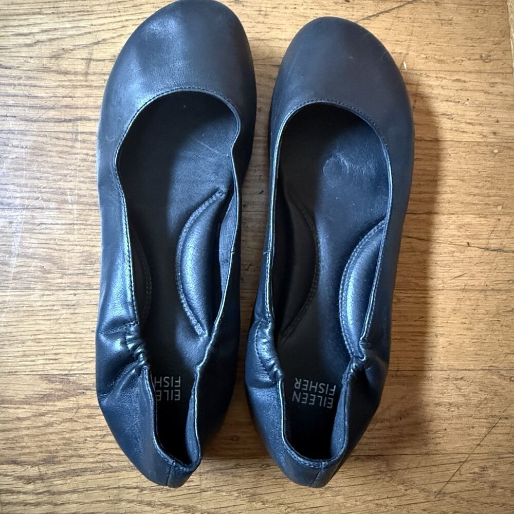 Eileen Fisher Fosse Leather Ballet Flats Black Slip On Round Toe Women Size 9.5 - Picture 3 of 5